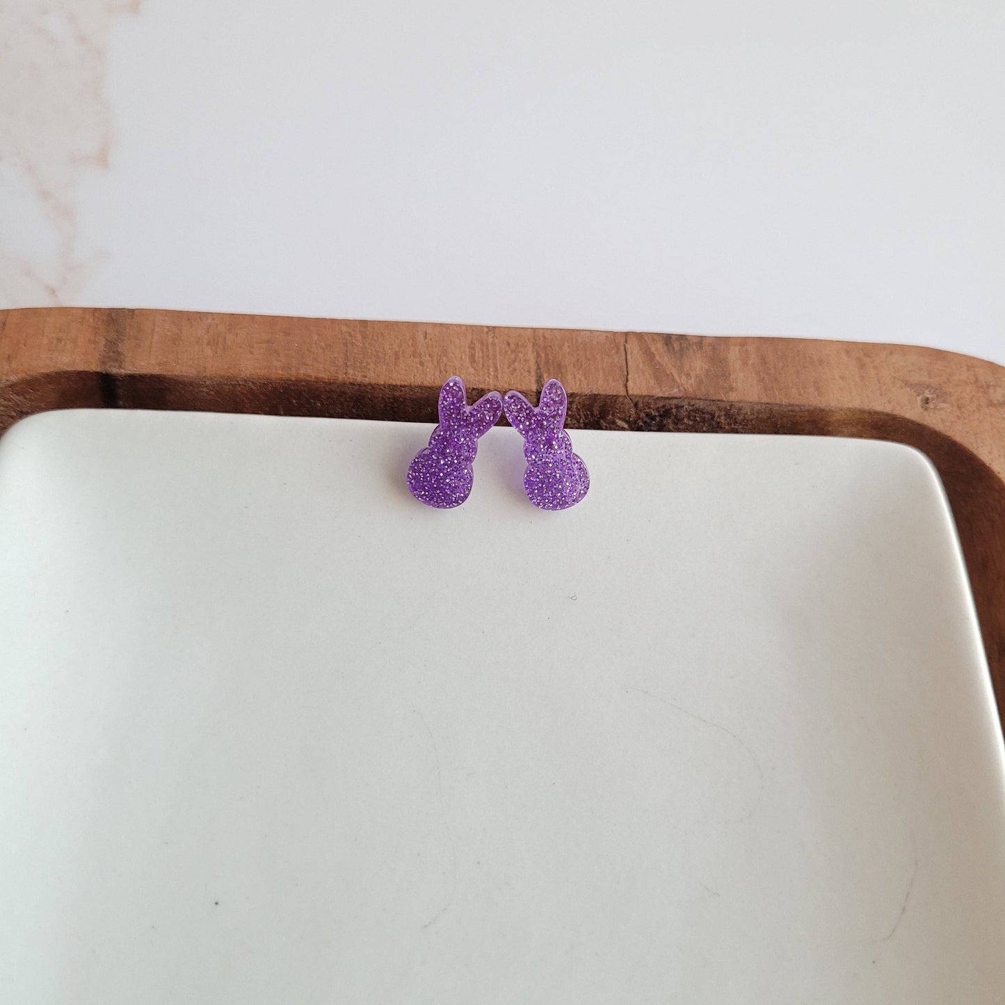 Glitter Bunny Studs - Purple // Easter, Jewelry, Earrings