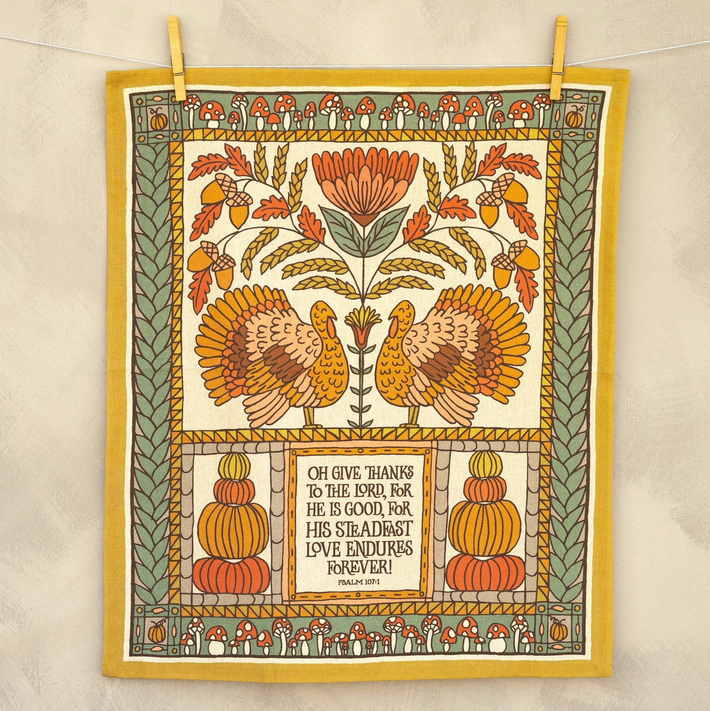 Give Thanks Scripture Tea Towel — Full Color