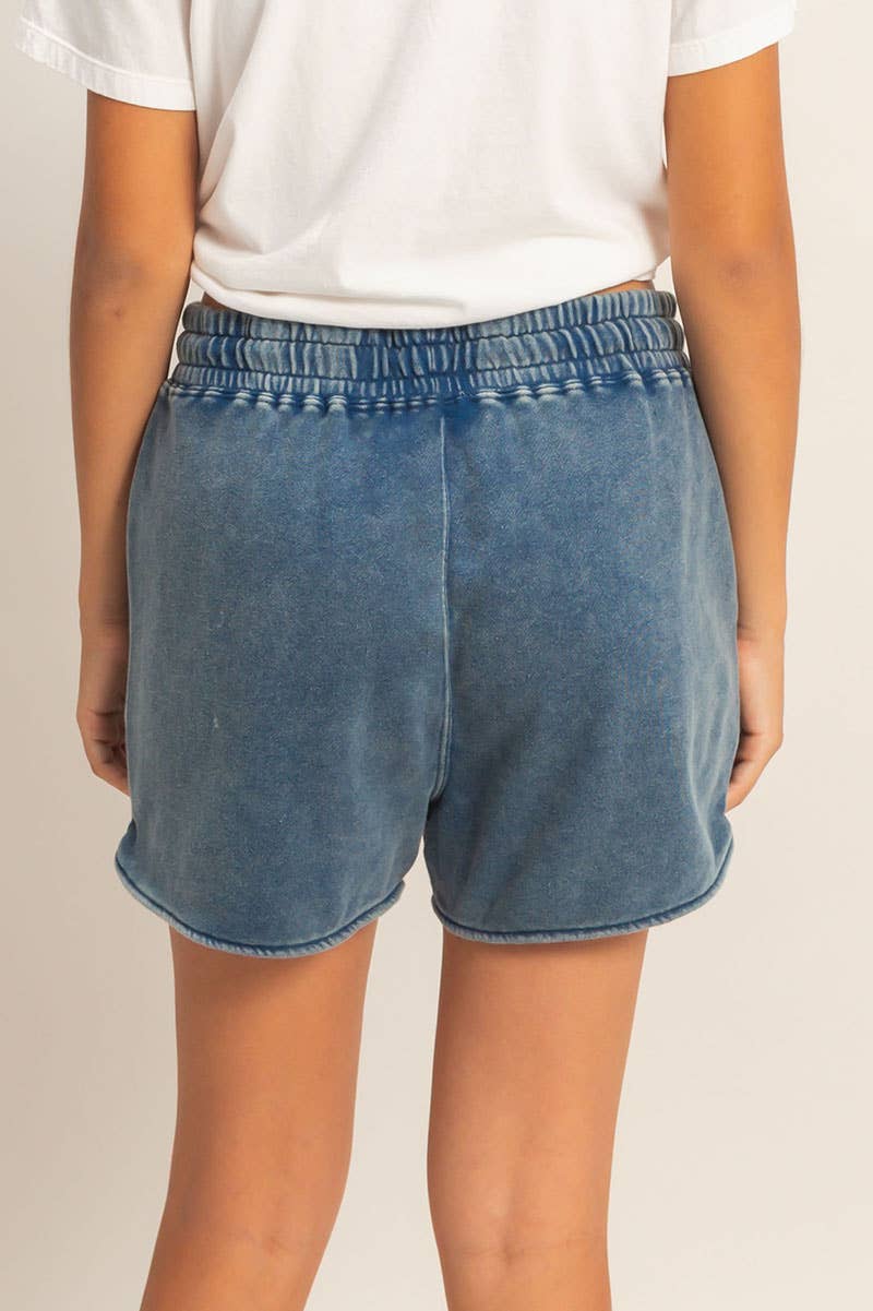 Acid Washed Elastic Waist Shorts
