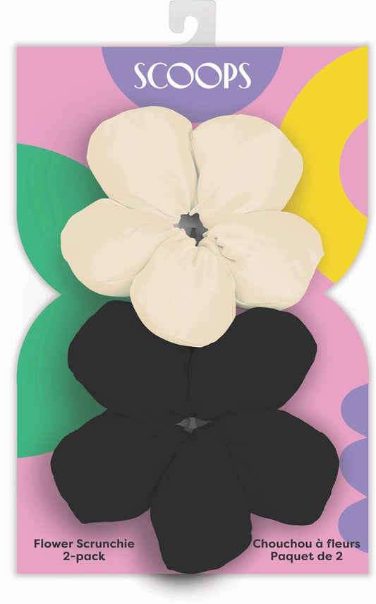 Black & Beige Flowers Flower Scrunchie 2-Pack