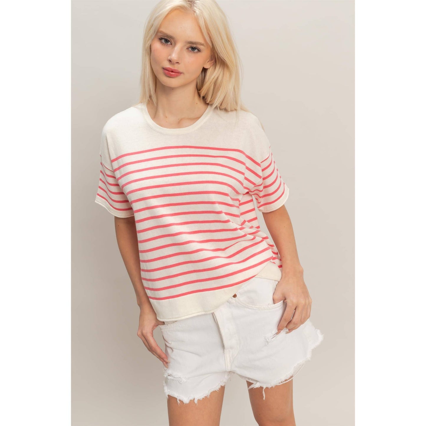 Striped Short Sleeve Knit Top