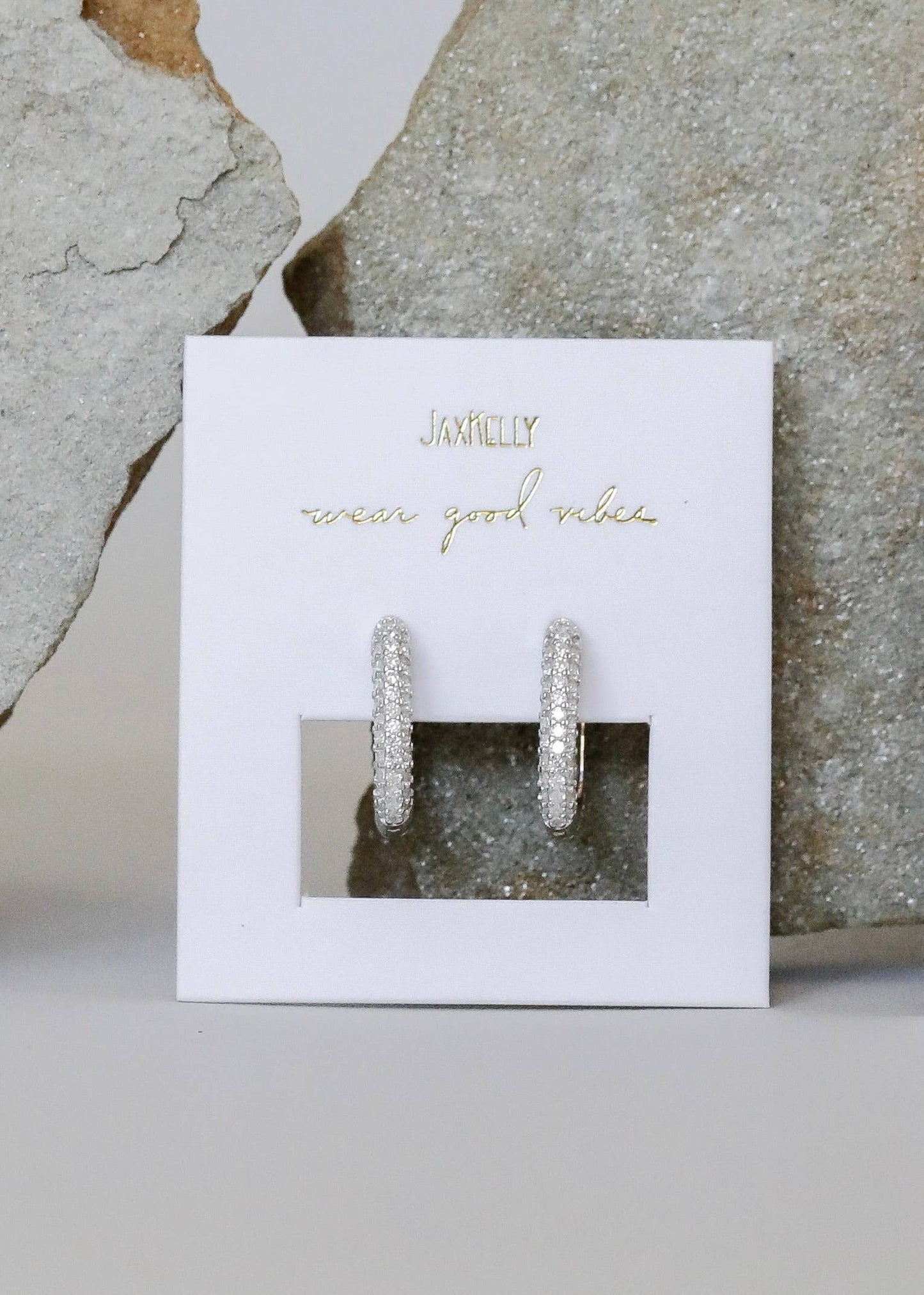Silver Hoop - Pave - White CZ - Earrings
