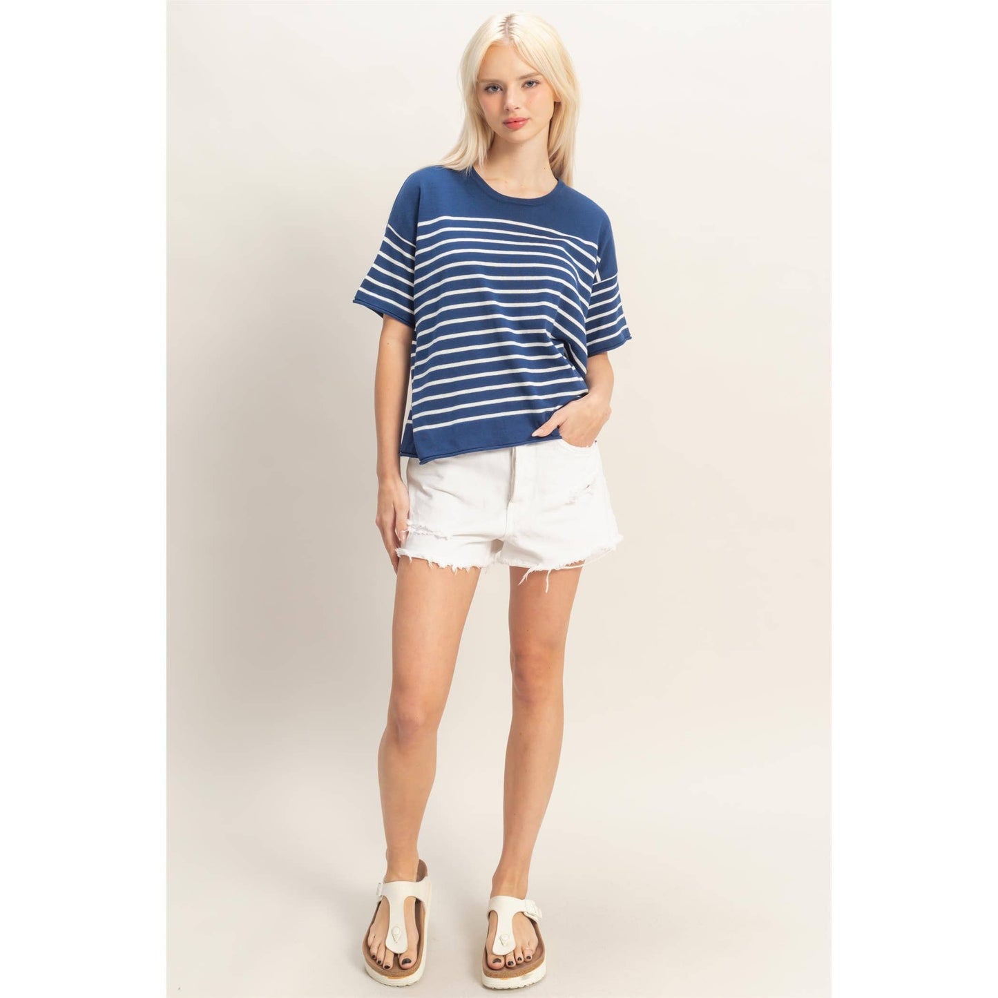 Striped Short Sleeve Knit Top
