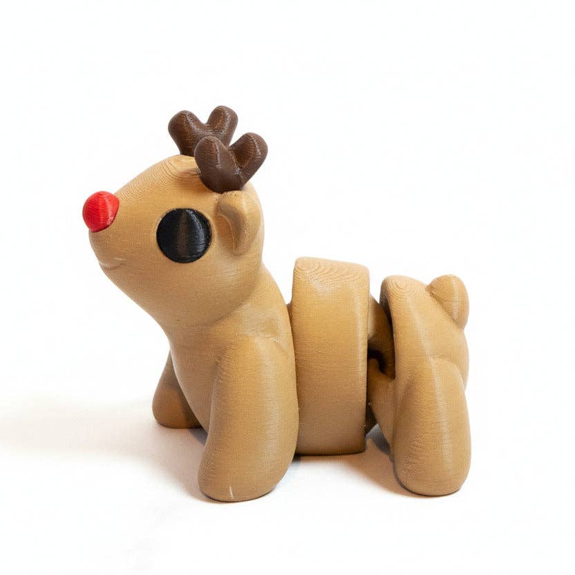 Red Nose Reindeer • Christmas • Articulated *Larger* Animals • 3D Printed Articulated Animal • Flexi Animals • Pocket Pets • Pocket Pals • Desk Pets [#72]