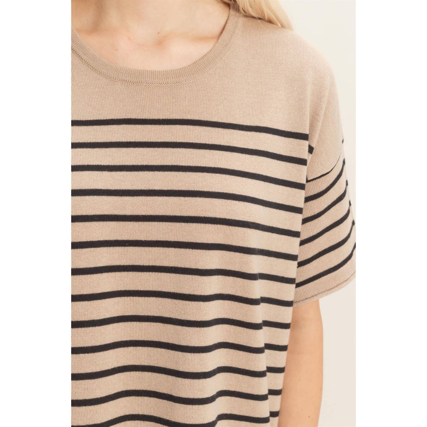 Striped Short Sleeve Knit Top