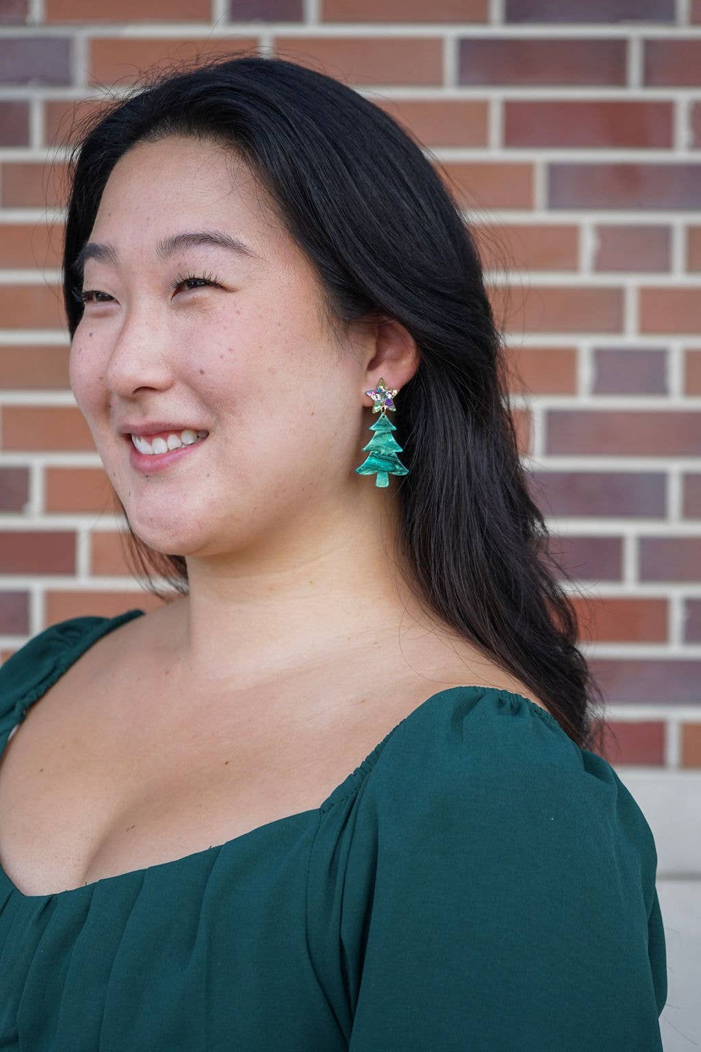 Star Christmas Tree Earrings - Green Shimmer // Holiday, Jewelry