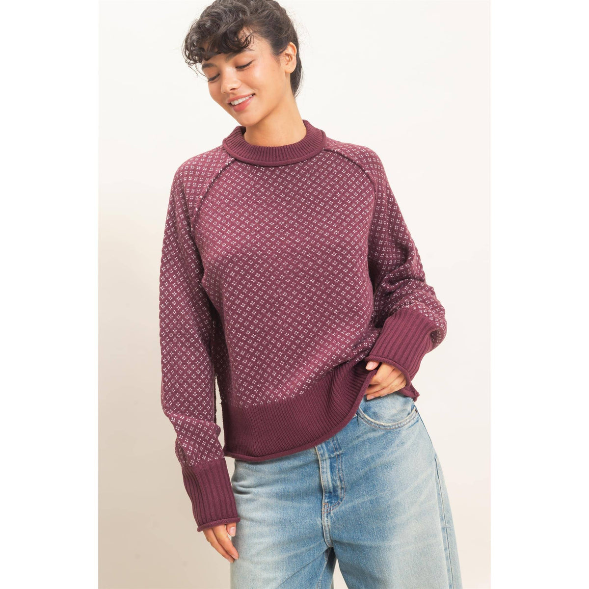 Patterned Mock Neck Sweater