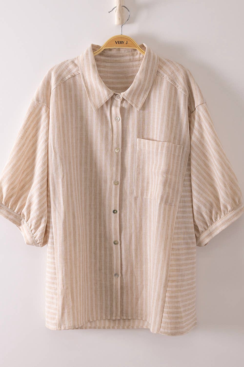 Stripe Half Puff Sleeve Shirt Top