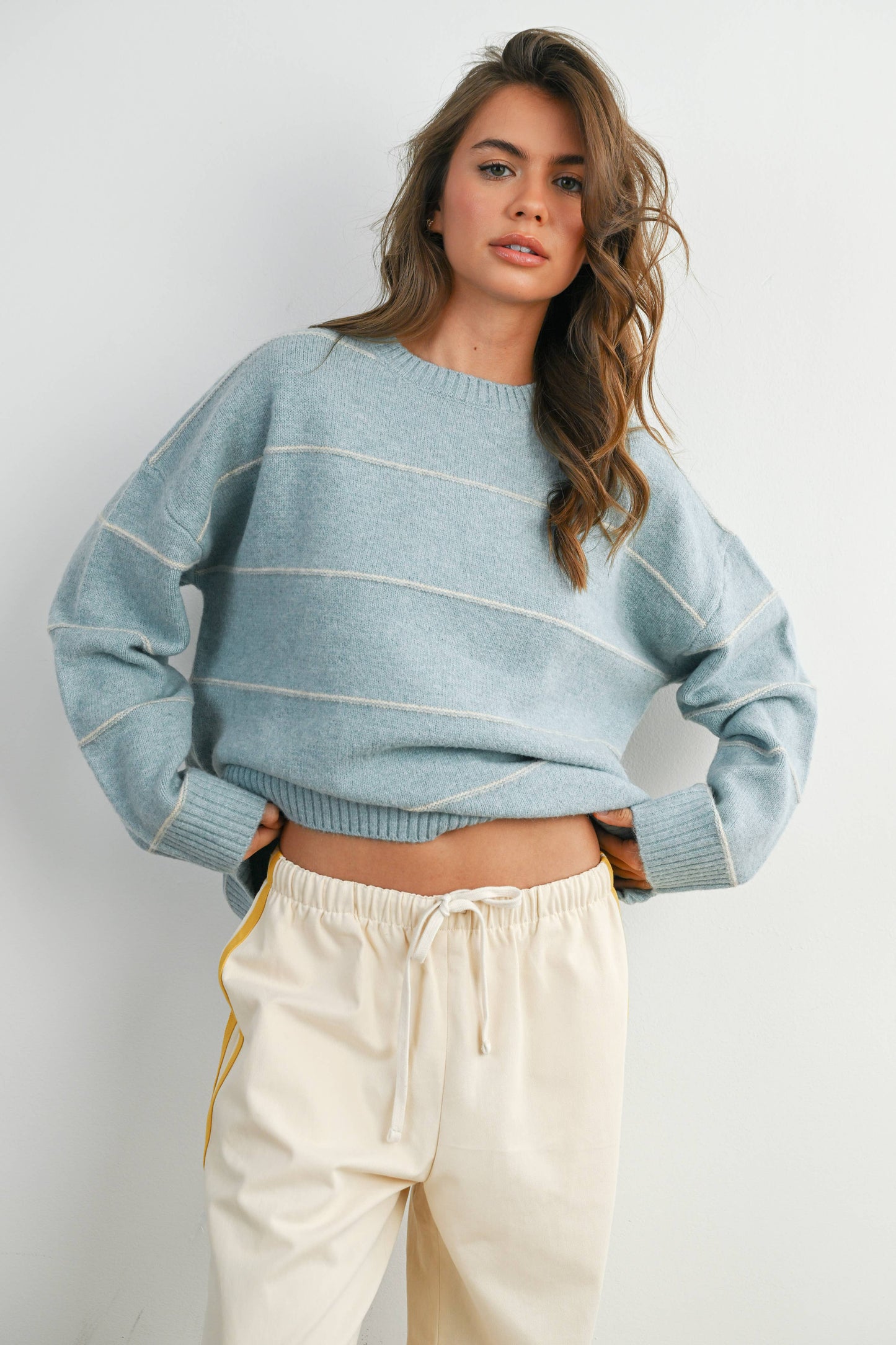 Striped Pattern Drop Shoulder Sweater