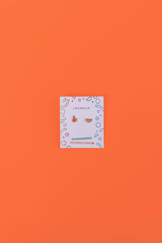 Orange Enamel Flat Back Kids Earrings