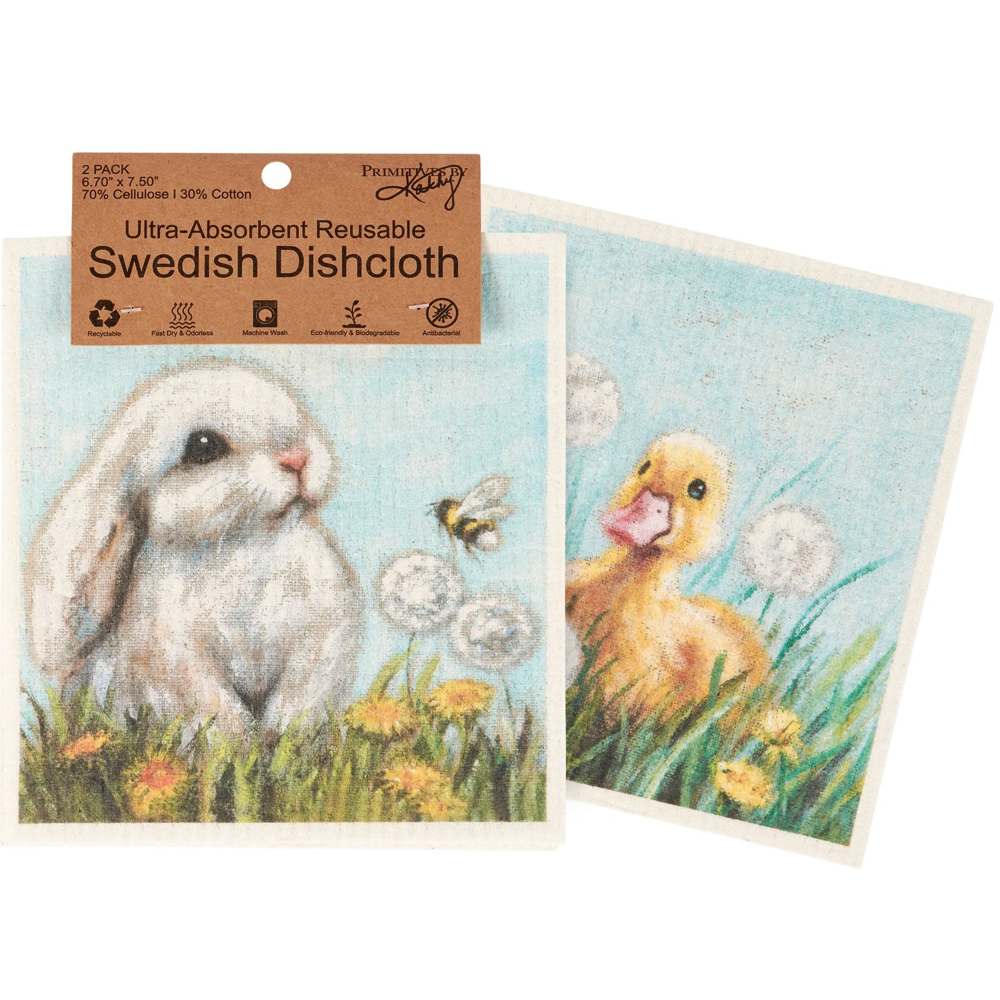 White Bunny Swedish Dishcloth Set