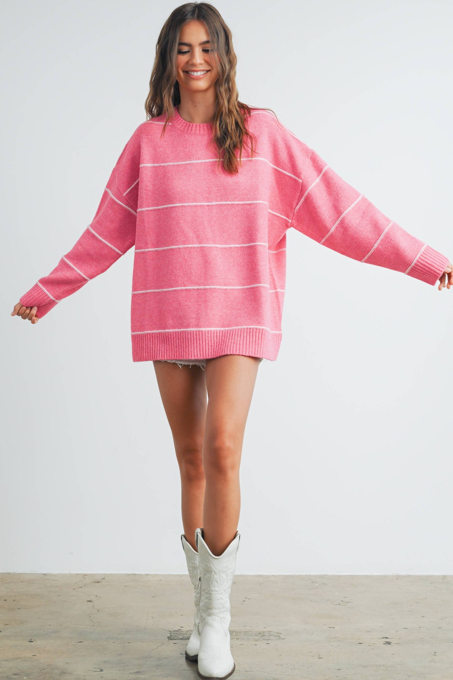 Striped Pattern Drop Shoulder Sweater