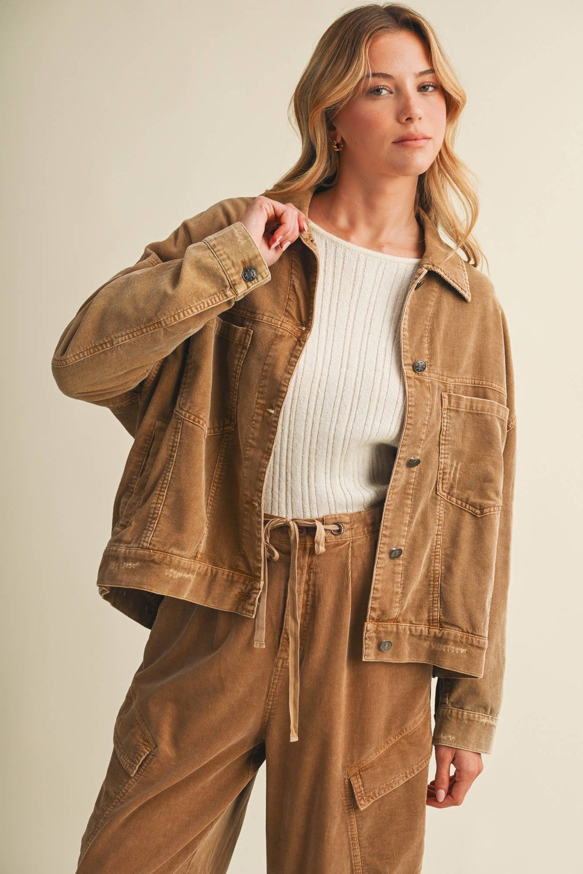 Wide-Wale Corduroy Dropped Shoulder Jacket