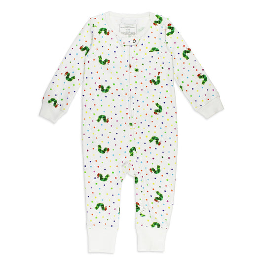 Organic Footless 2-Way Zipper Romper in Caterpillar