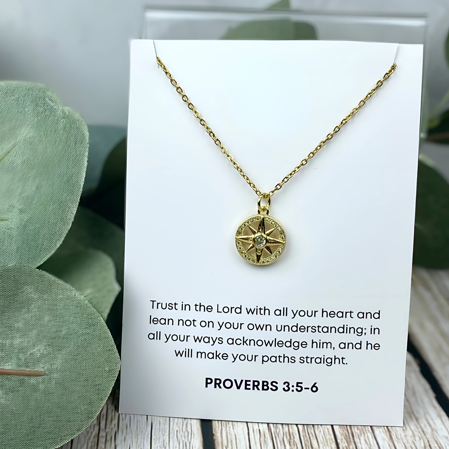 Gold Pave Compass Charm Necklace | Christian Jewelry