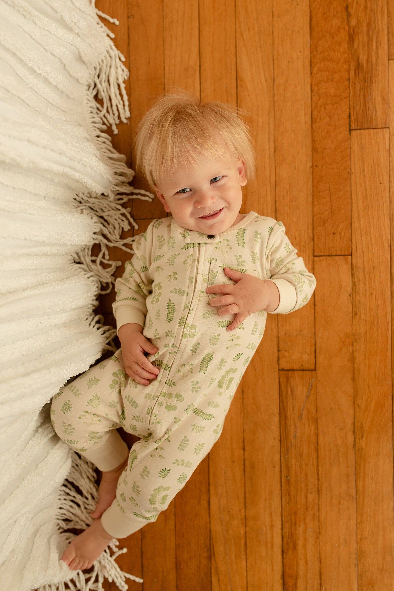 Organic Footless 2-Way Zipper Romper in Stone Botanica