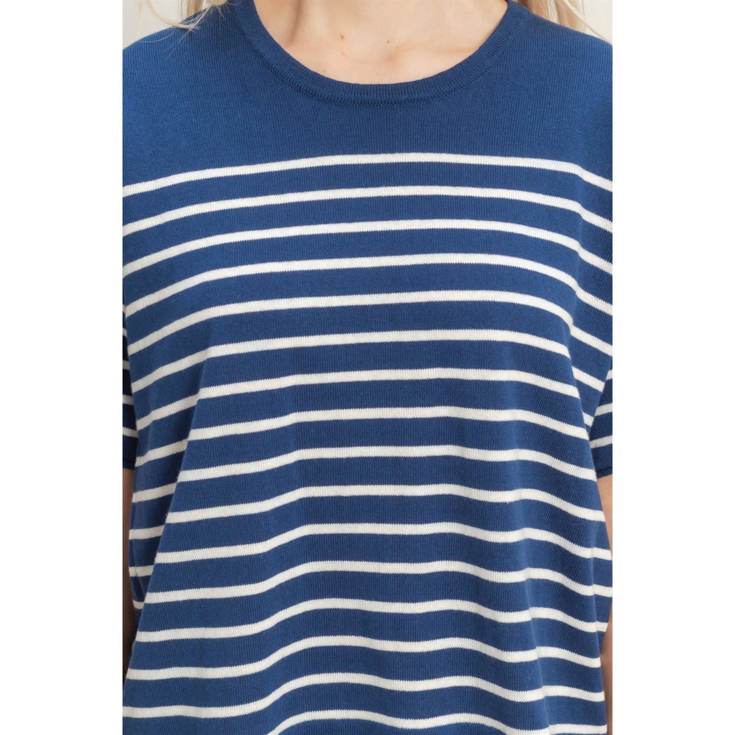 Striped Short Sleeve Knit Top