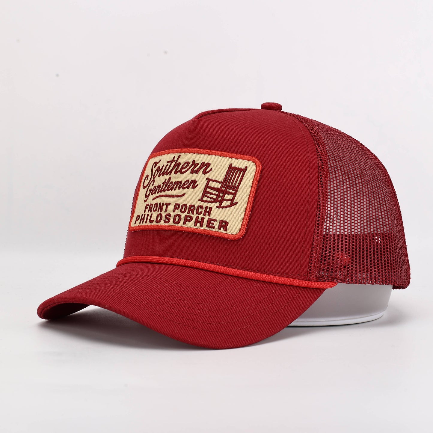 Southern Gentlemen Front Porch Philosopher Trucker Hat – Red