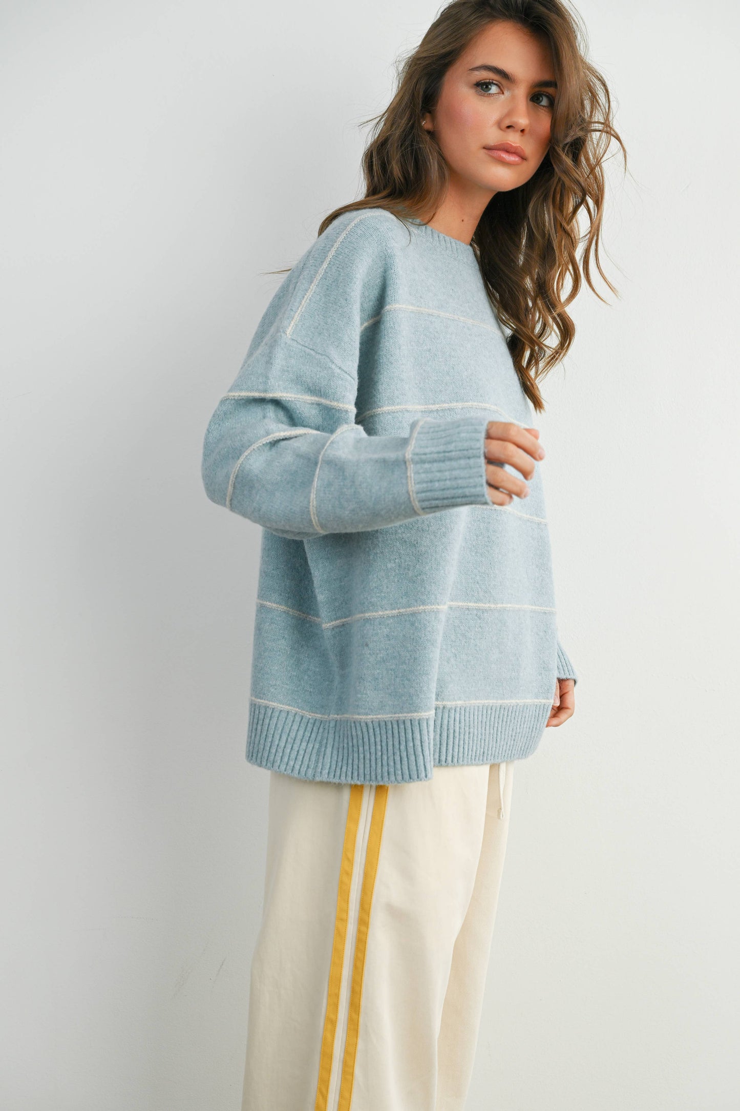 Striped Pattern Drop Shoulder Sweater