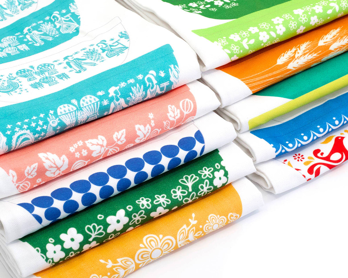 Vintage Bowl Stack Cotton Tea Towel | 6 Patterns