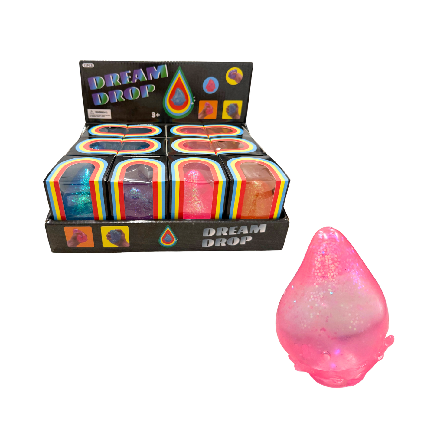 Assorted Colors Glitter Squishy Drop Toy in Display Box (3.5") MSND6
