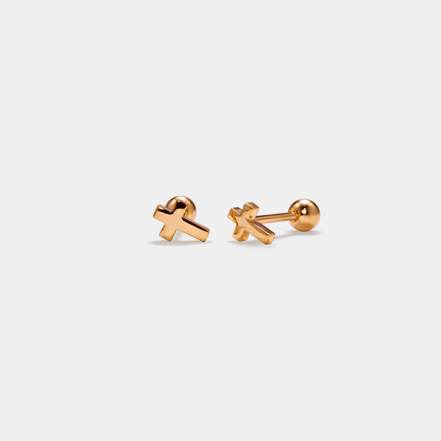 Tiny Cross Ball End Stud Earrings in 925 Sterling Silver