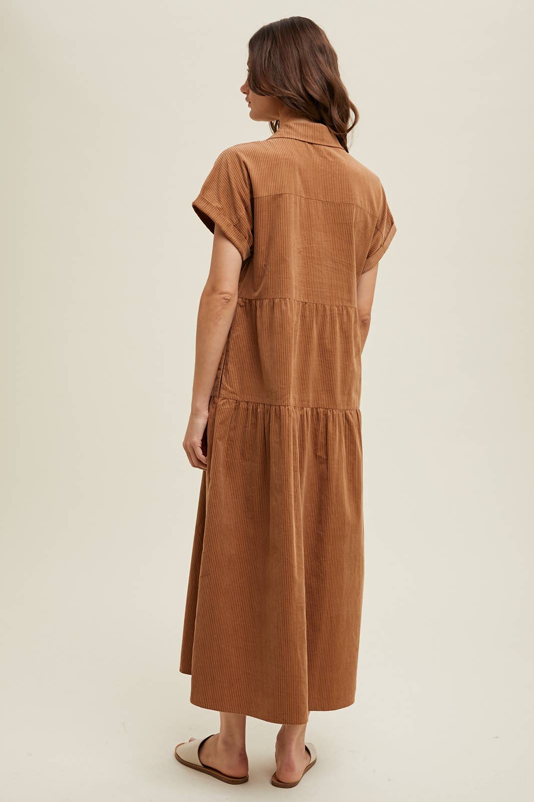 STRIPE CORDUROY BUTTON-UP MIDI DRESS / WL24-9416