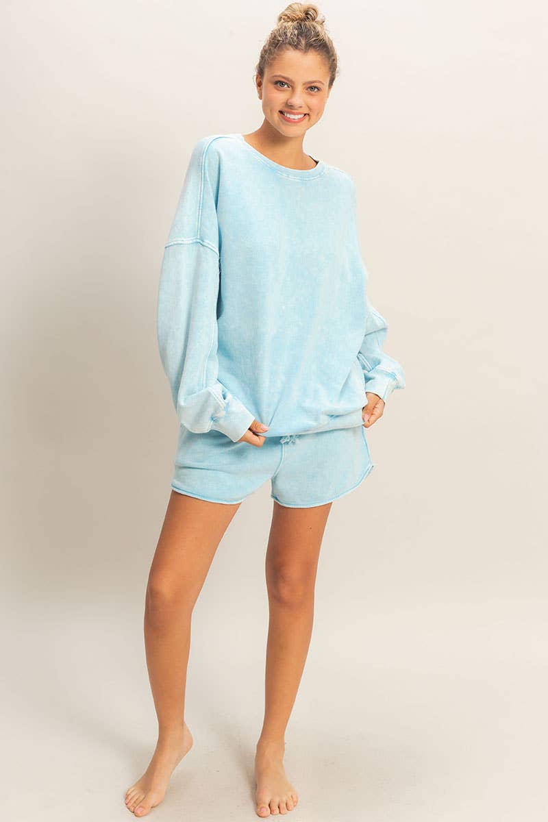 Acid Washed Elastic Waist Shorts