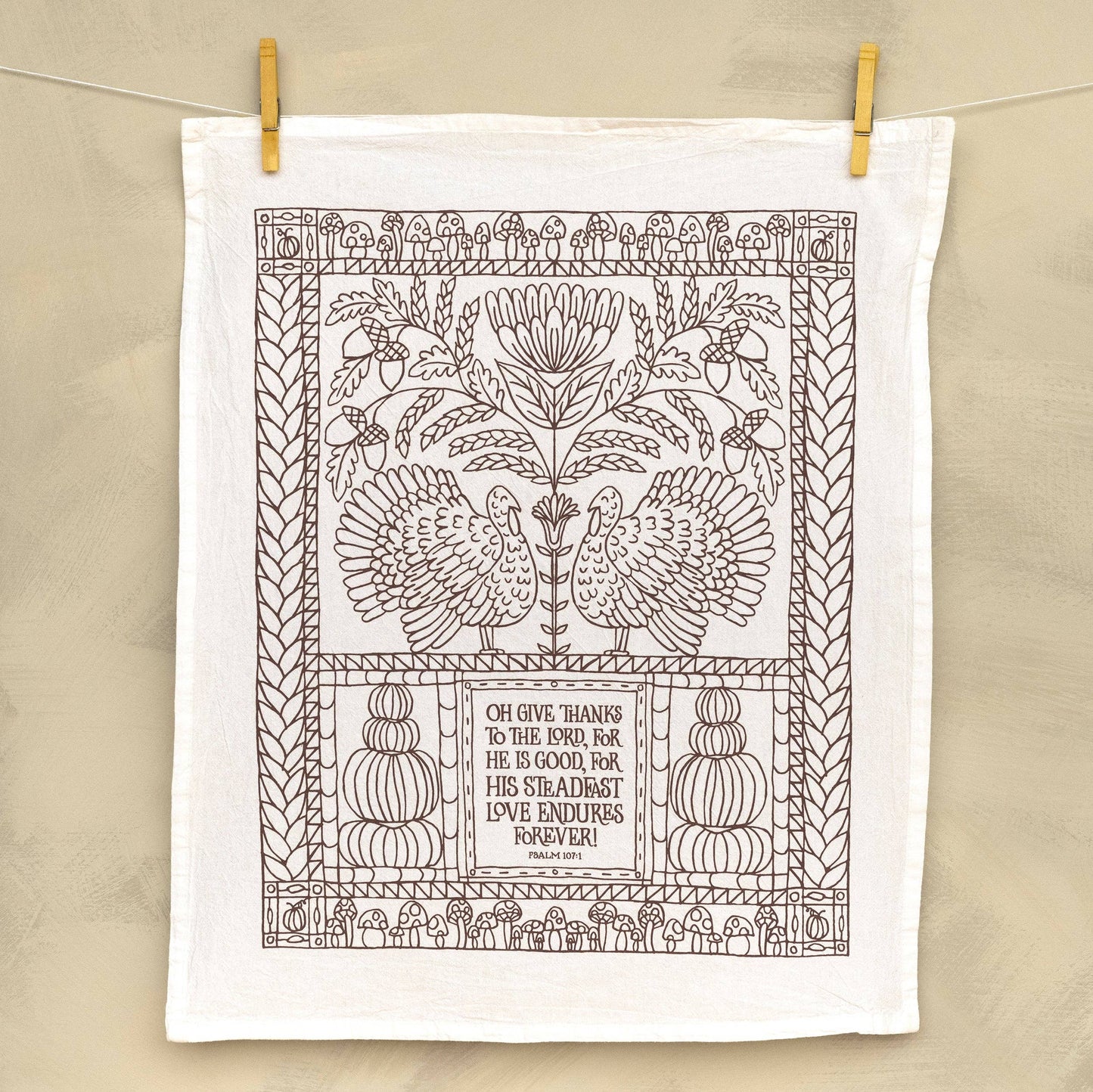 Give Thanks Scripture Tea Towel — Psalm 107