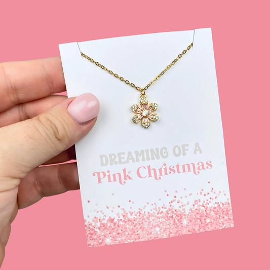 Pink Christmas Charm Necklace | Stainless Steel Chain