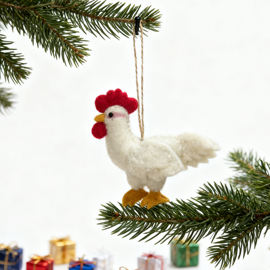 Handmade Wool Felt Rooster Ornament – Farmhouse Christmas Décor
