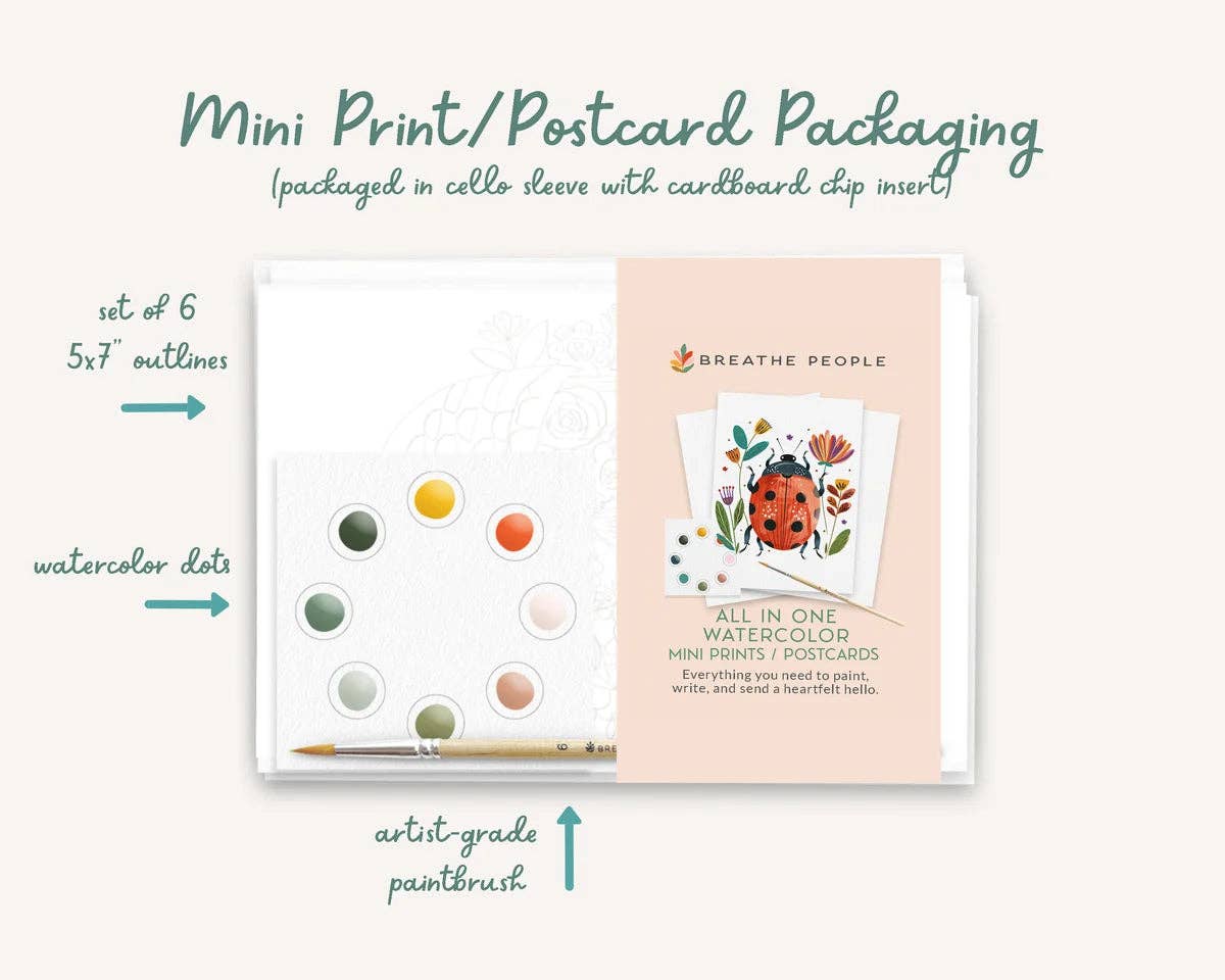 All-in-One Watercolor Art Prints + Postcards: Folk Art (Copy)