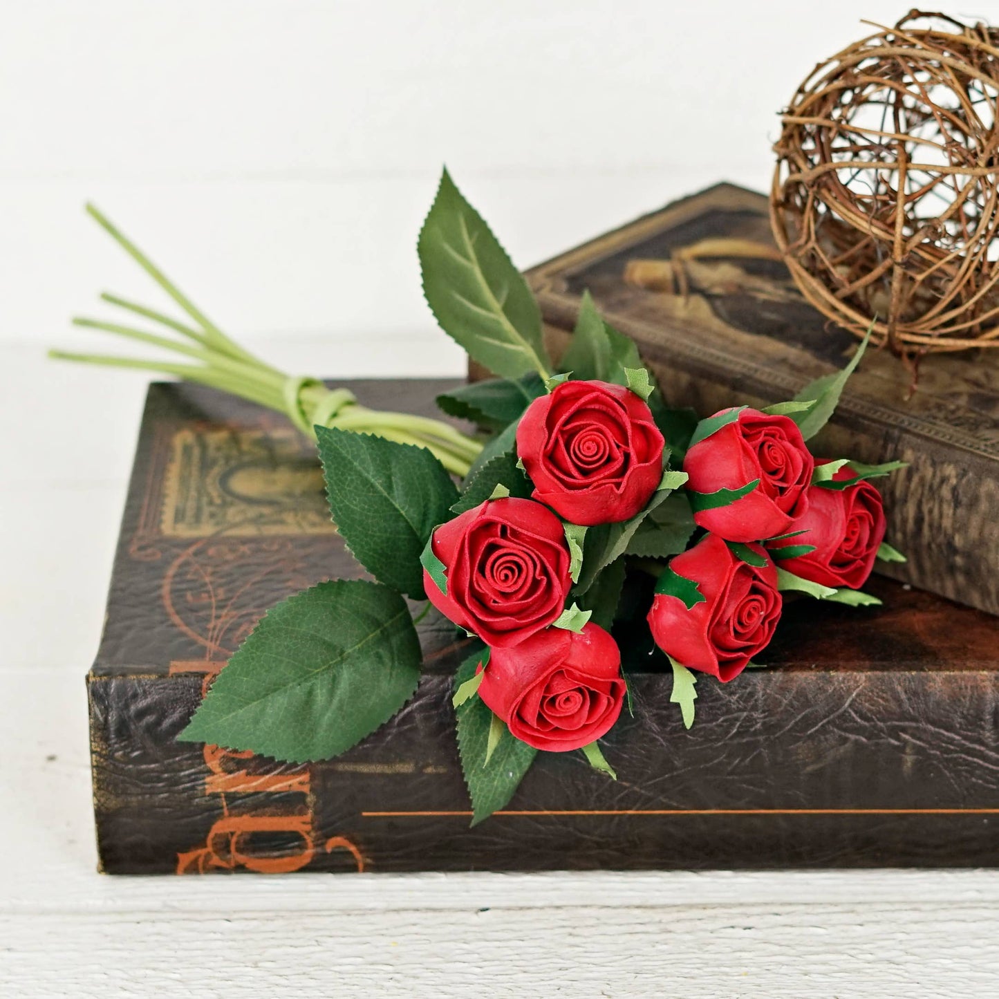 13inL real touch Cabbage Rose Stem-Red