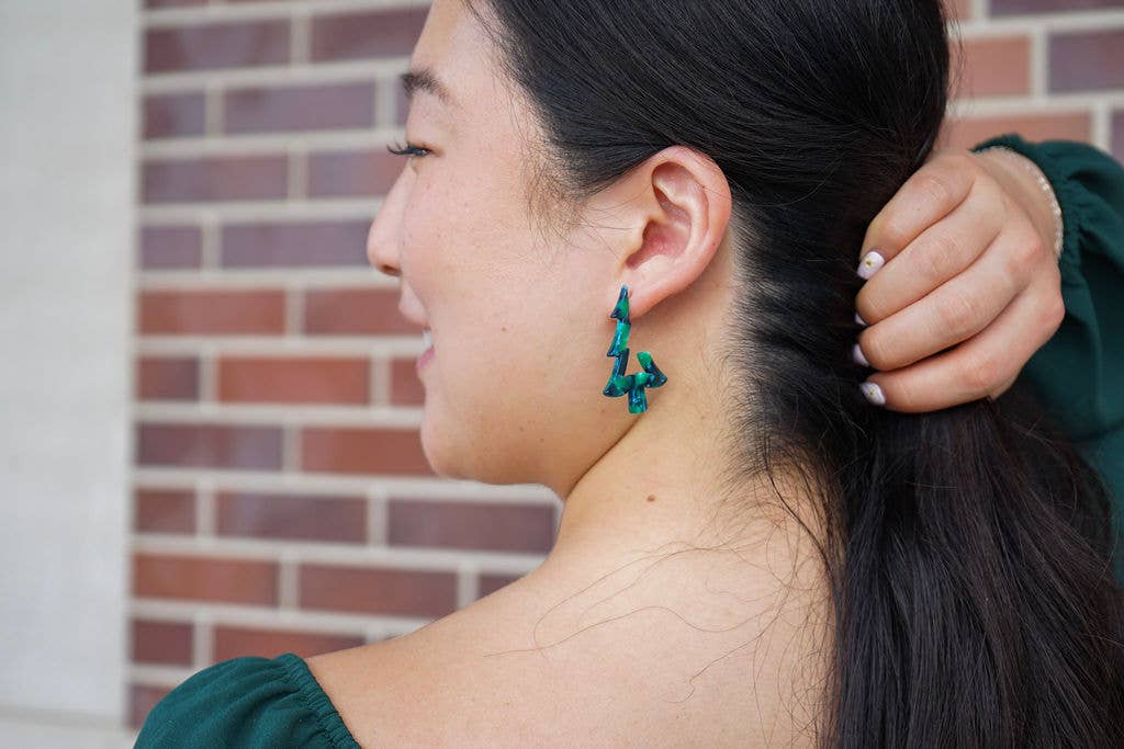 Christmas Tree Hoops - Dark Green // Christmas, Holiday, Jewelry, Earrings