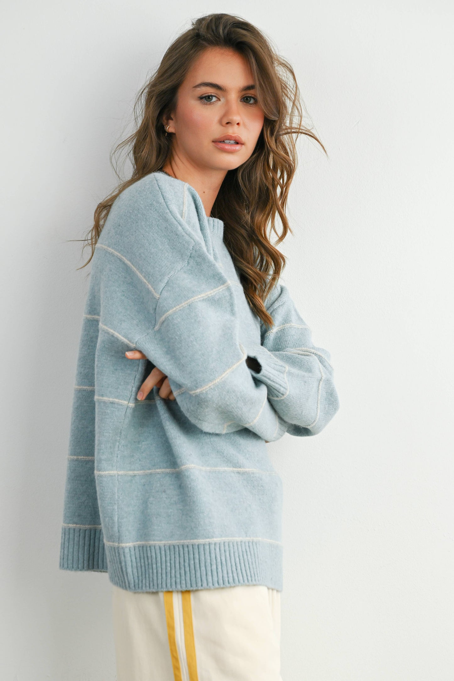 Striped Pattern Drop Shoulder Sweater