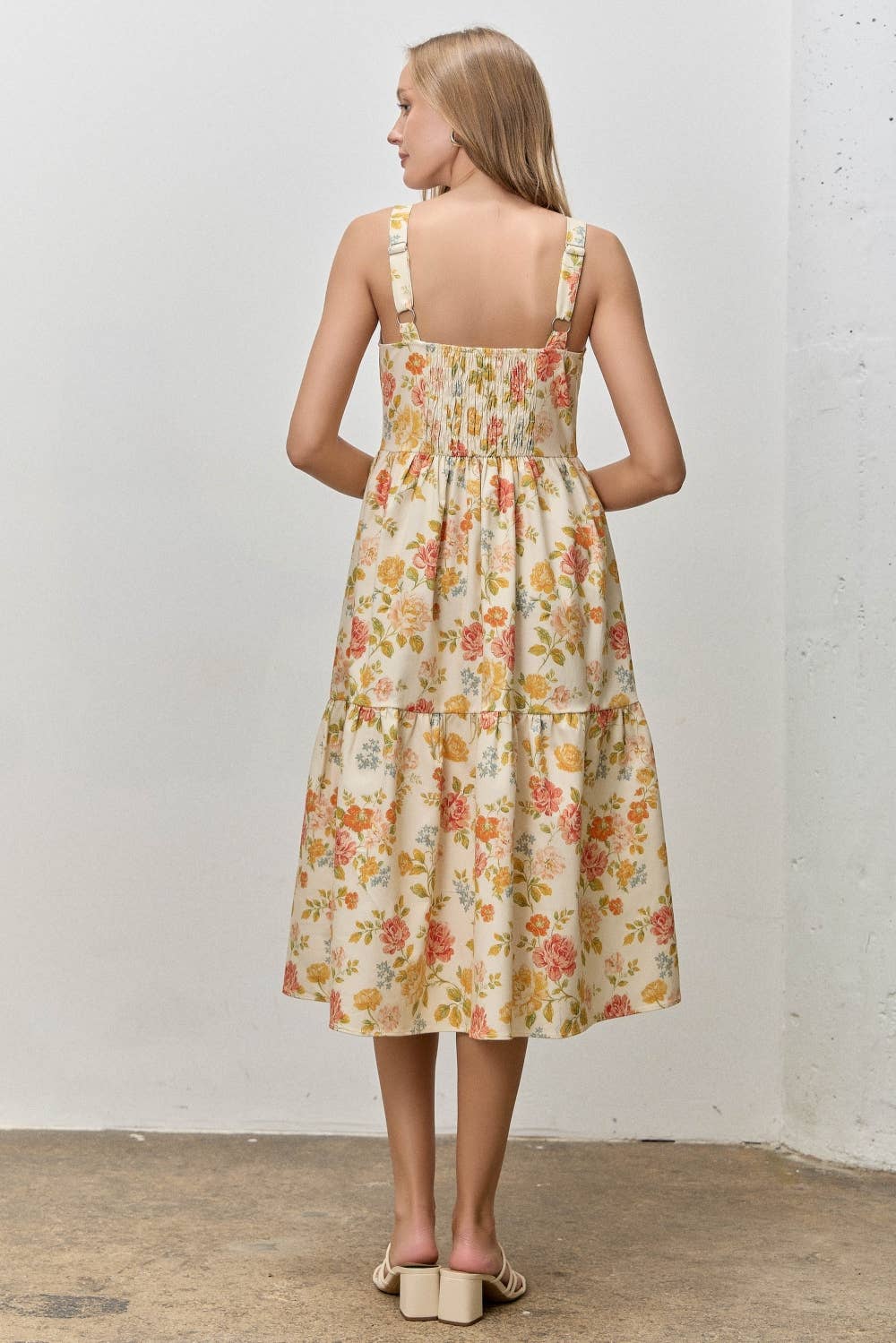 FLORAL PRINT SCALLOPED EDGE MIDI DRESS