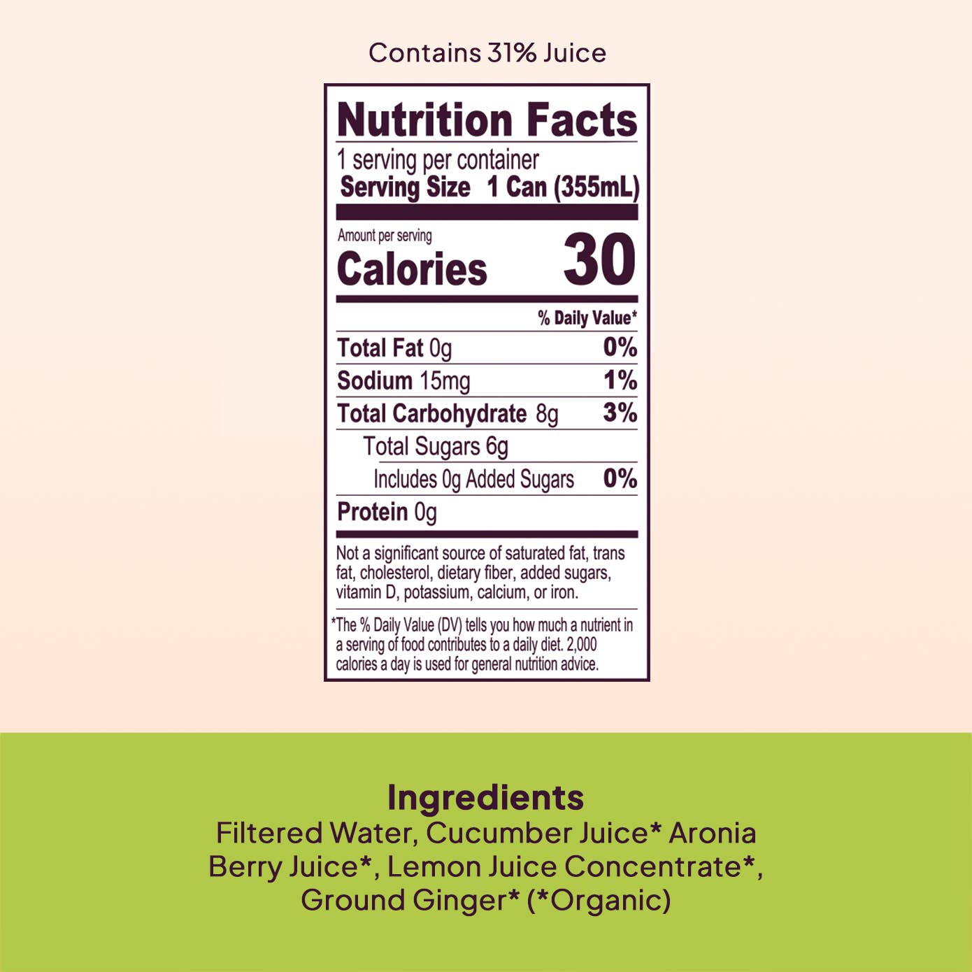 Organic Cucumber, Ginger, and Aronia