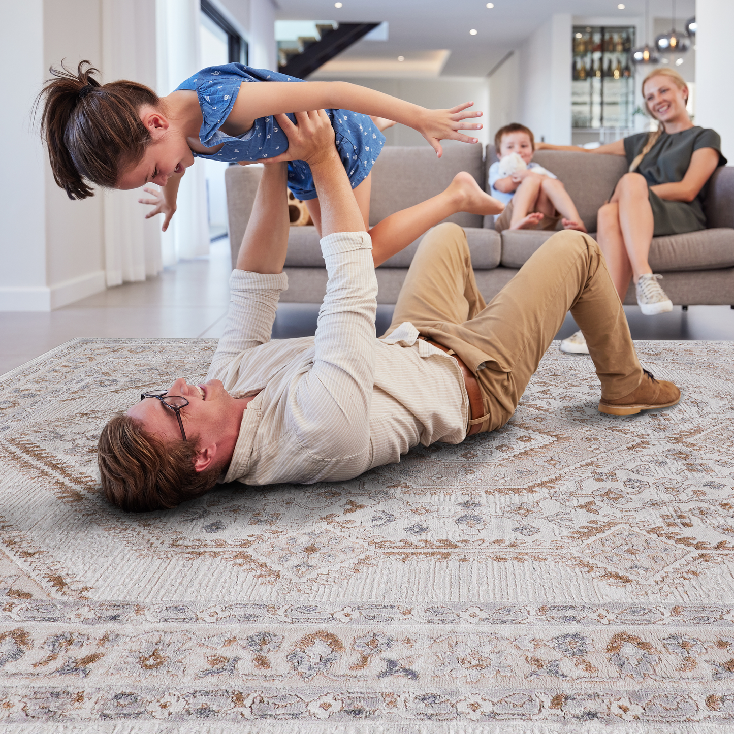 Marfi Collection Cream Ivory Bordered Area Rug