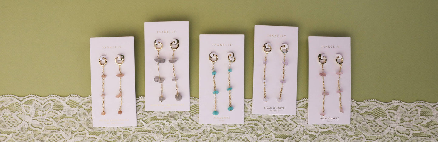 Raw Gemstone Chain Drop Earring - Amazonite