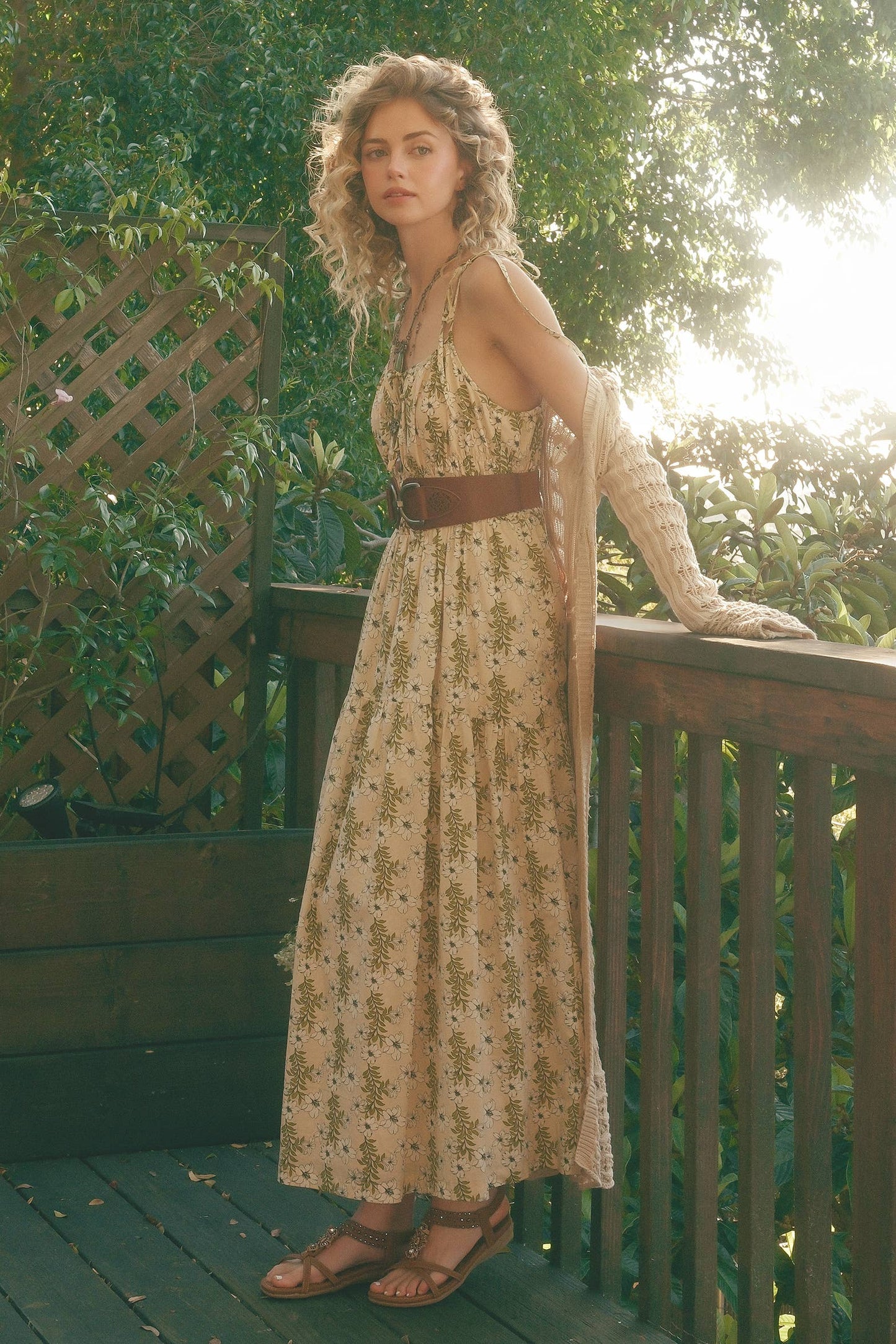 Floral Tie-Strap Smocked Maxi Dress LD1623