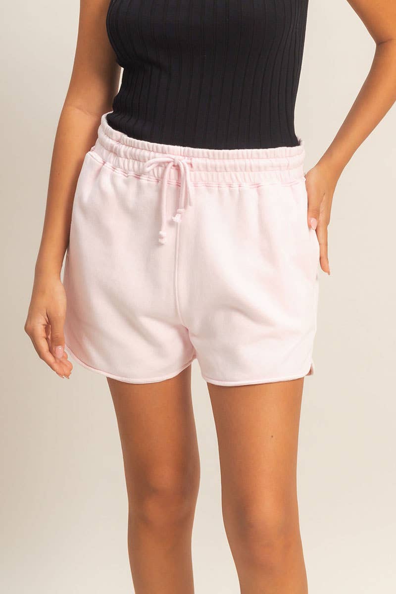 Acid Washed Elastic Waist Shorts