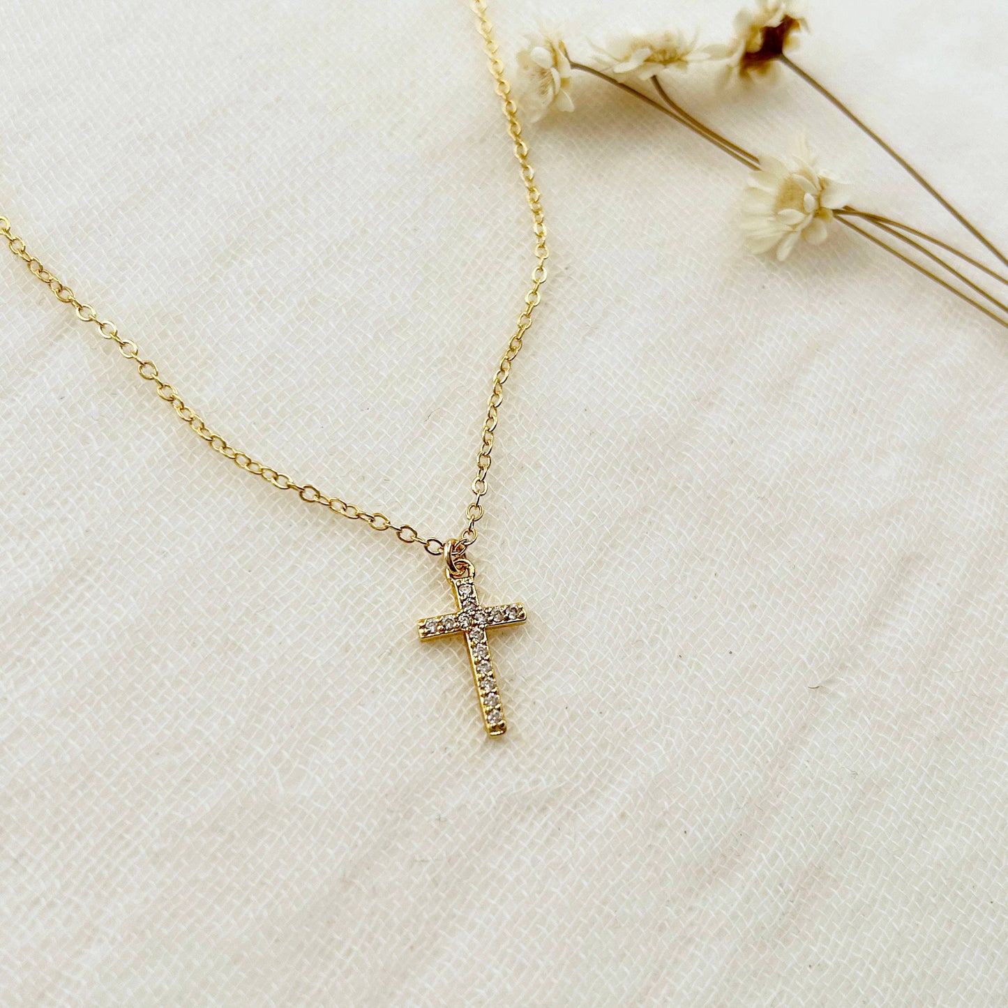 Dainty CZ Cross Necklace