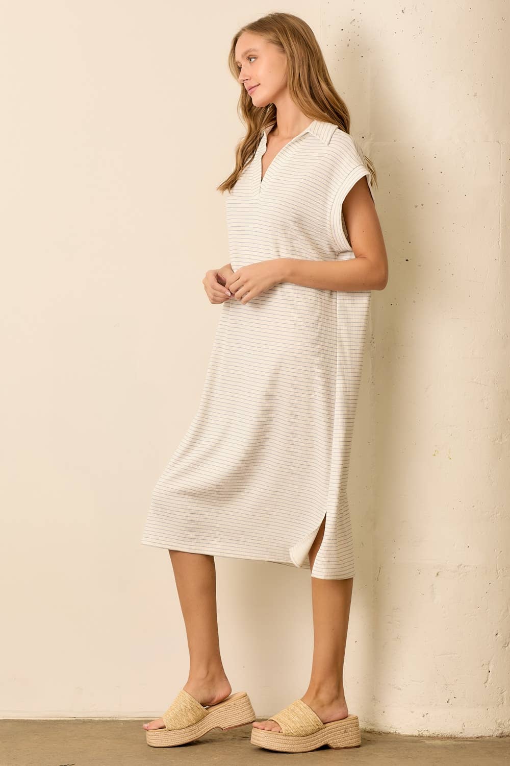 STRIPE COLLAR KNIT DRESS