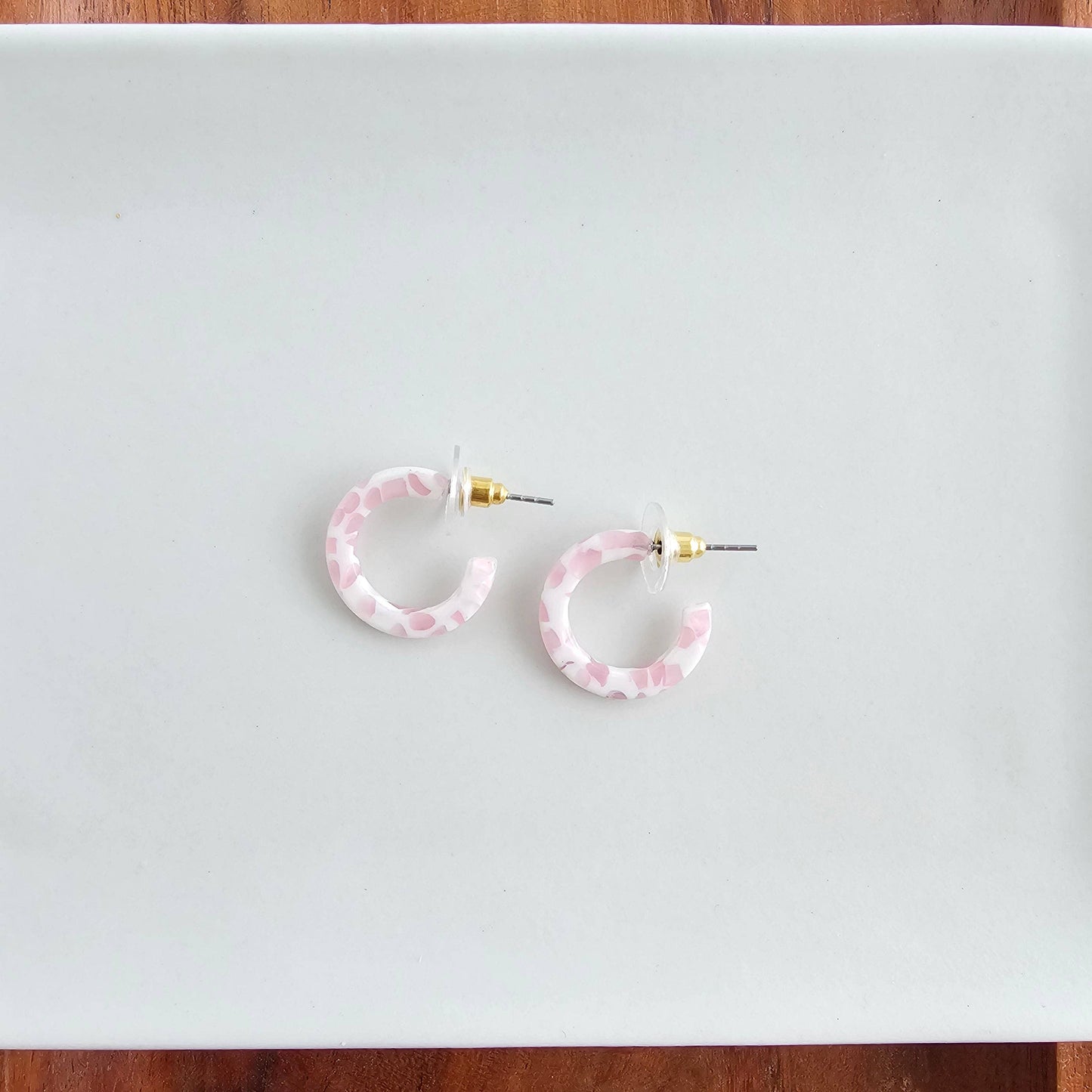 Micro Cam Mini Hoops - Powder Pink Dot // Easter Jewelry