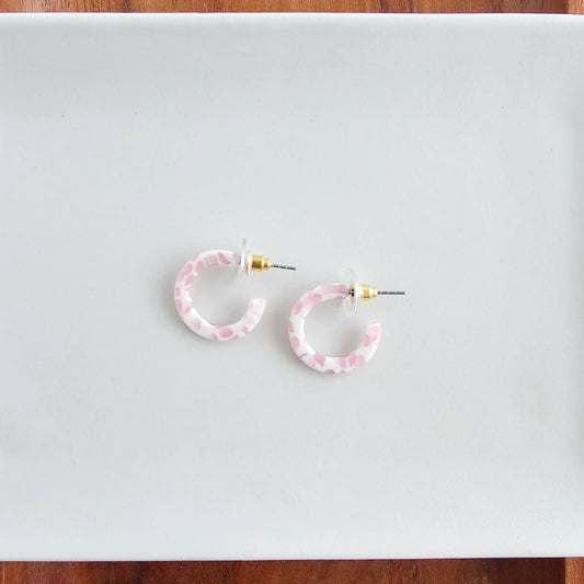Micro Cam Mini Hoops - Powder Pink Dot // Easter Jewelry