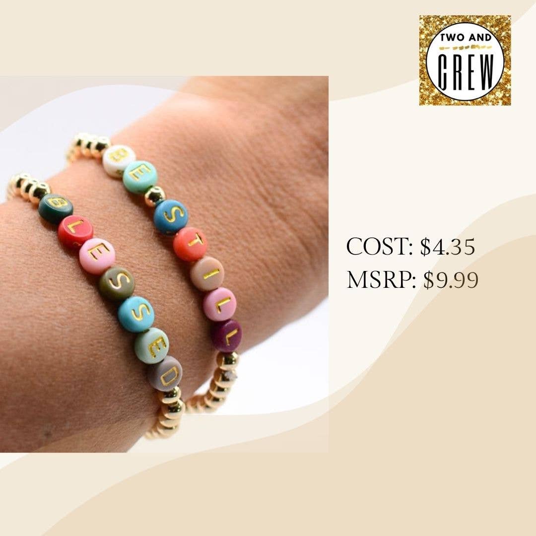 Gold Bead Word Bracelets – Blessed & Be Still, Faith jewelry