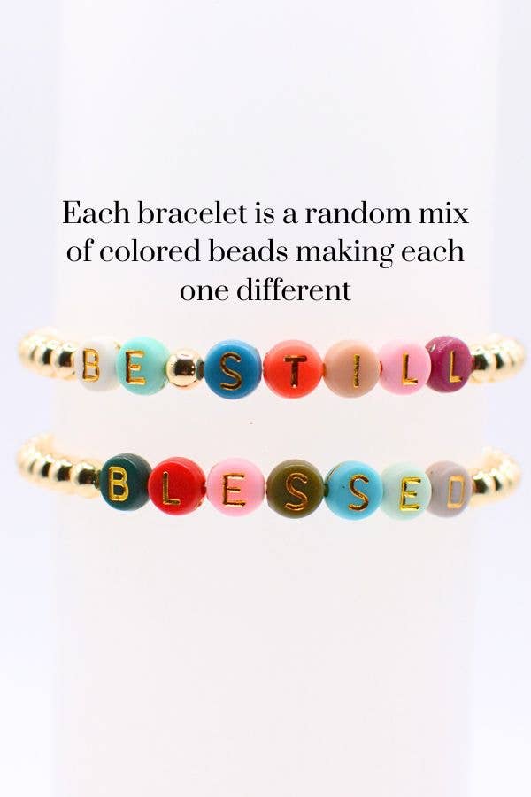 Gold Bead Word Bracelets – Blessed & Be Still, Faith jewelry