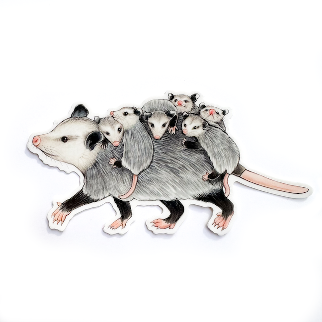 Mom Opossum with Babies Large Weatherproof Vinyl Sticker