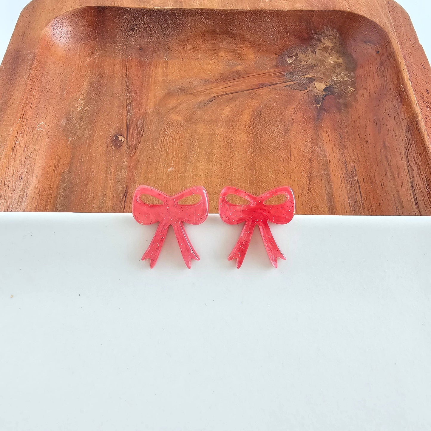 Bow Studs - Red Shimmer // Christmas, Holiday, Jewelry, Earrings