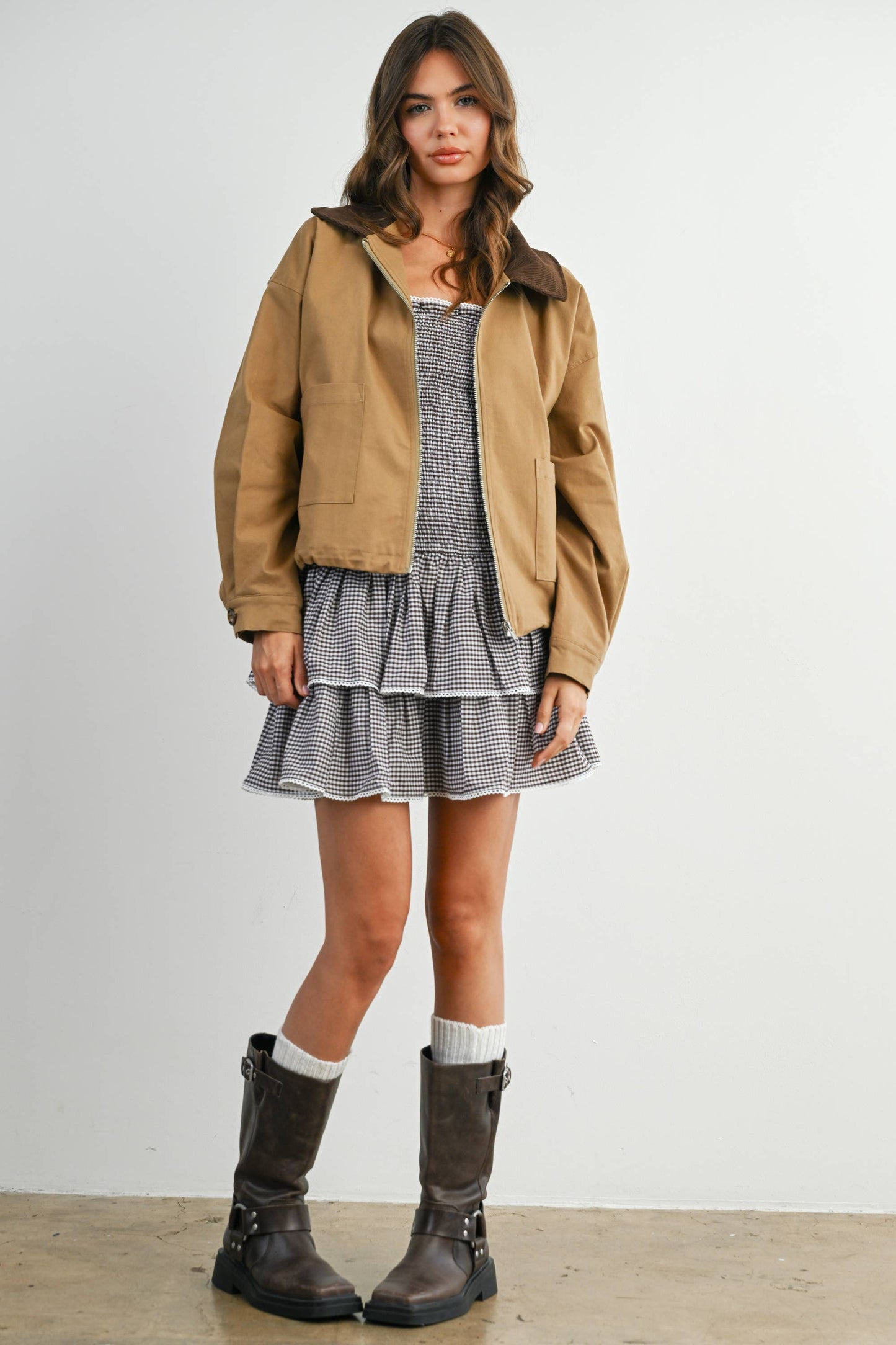 Collared Zip-Up Drawstring Jacket